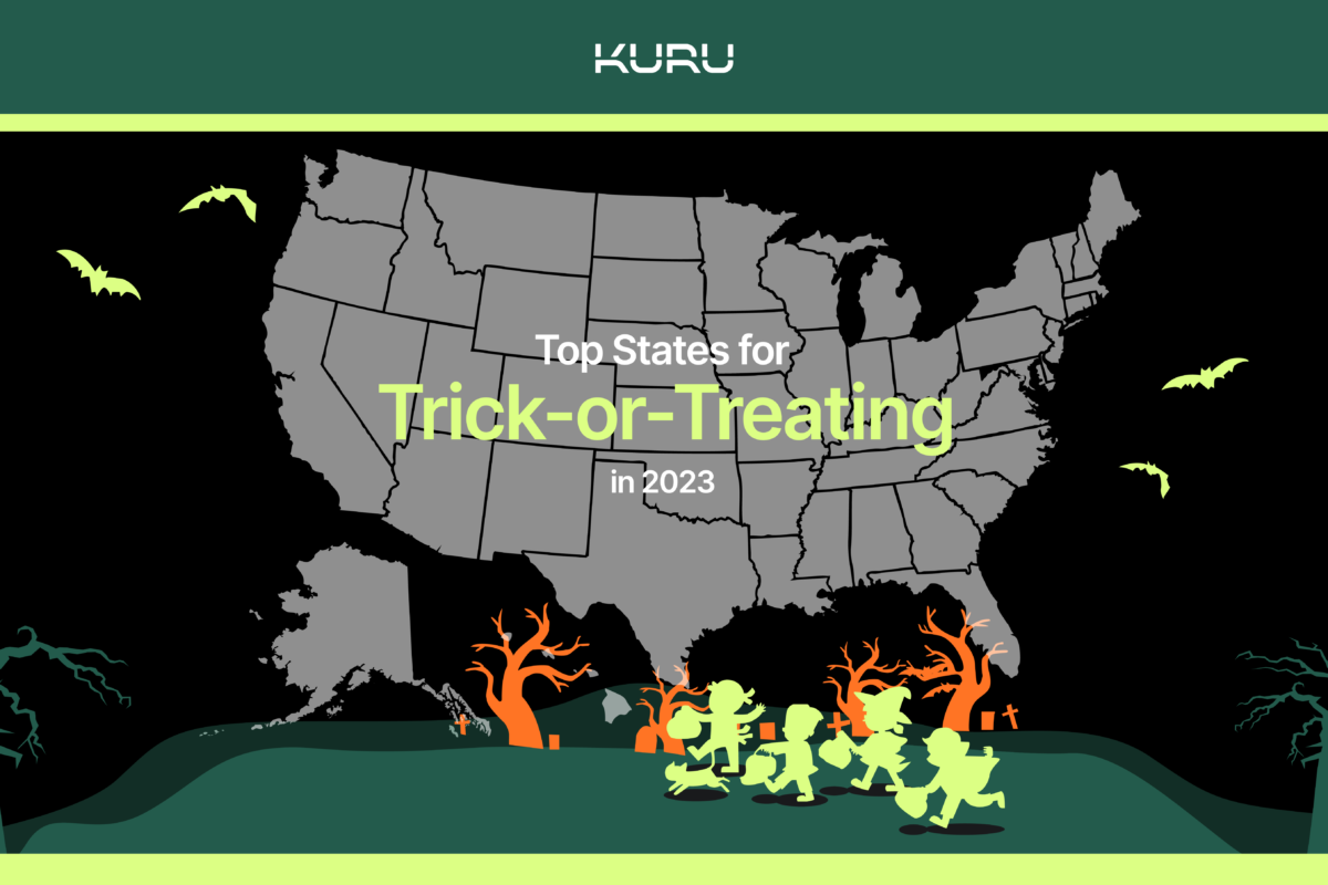 Explore the best spots for trick-or-treating in 2023. Illustration of a map with Halloween-themed drawings.