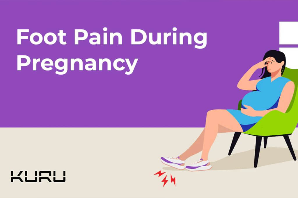 Illustration of a pregnant woman sitting on a chair, serving as the cover for a guide on foot pain during pregnancy.