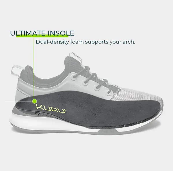 KURU's ULTIMATE INSOLE provides dual-density foam that supports your arch.